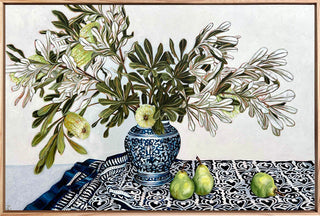 Banksia and Pear on Tablecloth