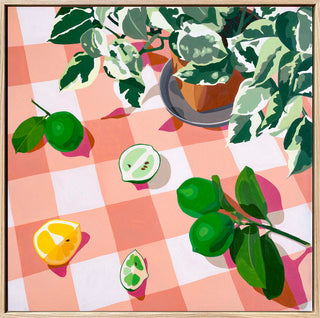 Citrus and Leaves on Soft Gingham