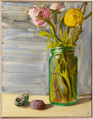 Seashells, Sea Urchin, Glass Jar, Ranunculus