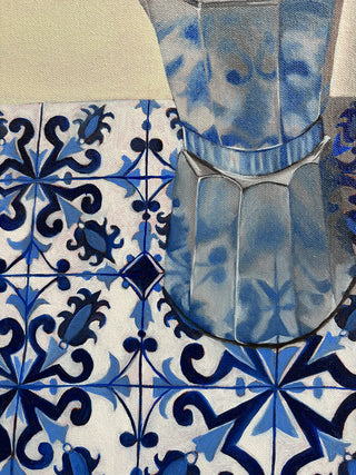 Caffettiera On Blue And White Tiles