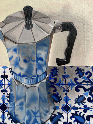 Caffettiera On Blue And White Tiles