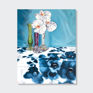 1950s Art Glass and Blue Swapcard Orchids