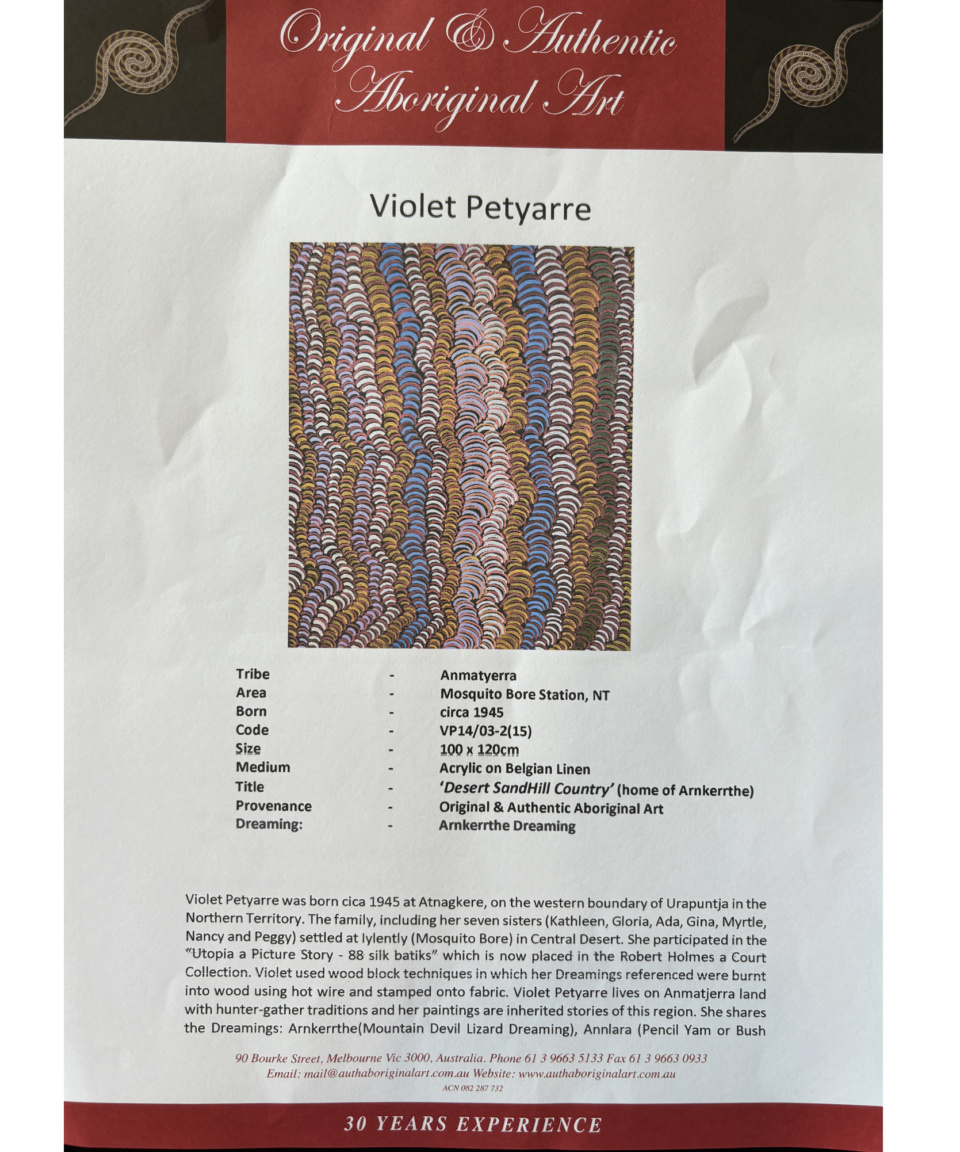 Violet Petyarre Desert Sandhill Country COA1
